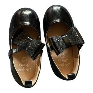 Shiny Black Kids Shoes with Glitter Bow